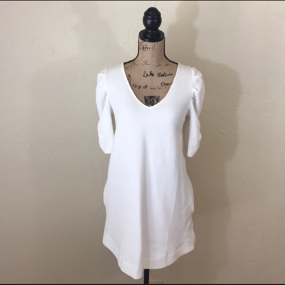 Anthropologie ruched sleeve tunic white
